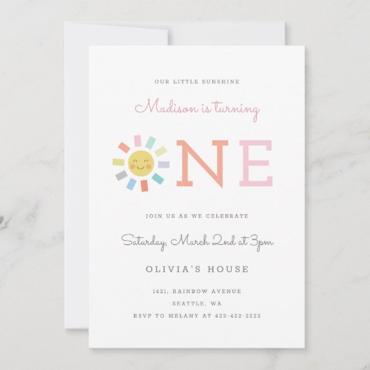 Invitation Rainbow One Fête d'anniversaire pour enfants Invit (Devant)