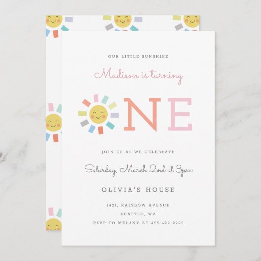 Invitation Rainbow One Fête d'anniversaire pour enfants Invit (Devant / Derrière)