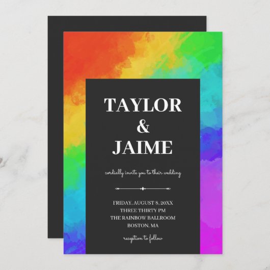 Invitation Rainbow Paint Modern Gay Lesbienne Mariage (Devant / Derrière)