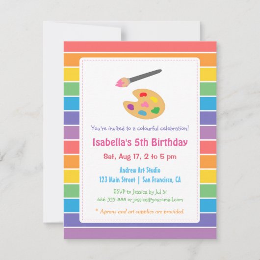 Invitation Rainbow Painting Arts Anniversaire de enfant Party (Devant)