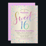 Invitation Rainbow Parties scintillant Gold Virtual Sweet 16<br><div class="desc">"Bonne Douce 16". Voici une excellente façon de faire en sorte que votre fille puisse encore célébrer son anniversaire avec tous ses amis. Envoyez cette invitation de soirée virtuelle personnalisée, étonnante, pétillante, girly, festive, moderne et festive pour un événement à retenir. La typographie de script de parties scintillant arc-en-ciel, ainsi...</div>