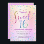 Invitation Rainbow Parties scintillant Ombre Virtual Sweet 16<br><div class="desc">"Bonne Douce 16". Voici une excellente façon de faire en sorte que votre fille puisse encore célébrer son anniversaire avec tous ses amis. Envoyez cette invitation de soirée virtuelle personnalisée, étonnante, pétillante, girly, festive, moderne et festive pour un événement à retenir. La typographie de script de parties scintillant arc-en-ciel, ainsi...</div>