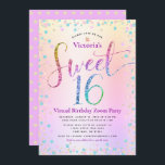 Invitation Rainbow Parties scintillant Ombre Virtual Sweet 16<br><div class="desc">"Bonne Douce 16". Voici une excellente façon de faire en sorte que votre fille puisse encore célébrer son anniversaire avec tous ses amis. Envoyez cette invitation de soirée virtuelle personnalisée, étonnante, pétillante, girly, festive, moderne et festive pour un événement à retenir. La typographie de script de parties scintillant arc-en-ciel, ainsi...</div>
