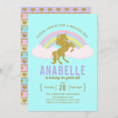Invitation Rainbow Parties scintillant Unicorn Anniversaire F (Devant / Derrière)
