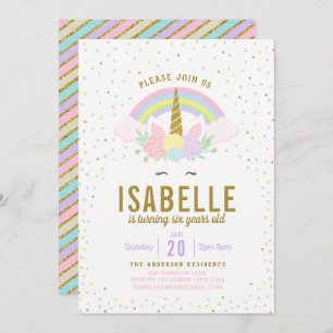 Invitation Rainbow Parties scintillant Unicorn Anniversaire F