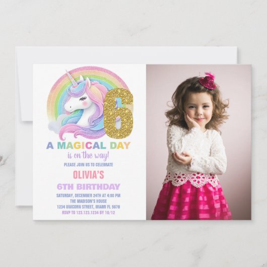 Invitation Rainbow Parties scintillant Unicorn Anniversaire I (Devant)