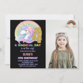 Invitation Rainbow Parties scintillant Unicorn Anniversaire I (Devant)