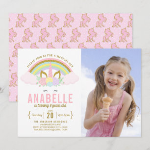Invitation Rainbow Parties scintillant Unicorn Photo Annivers