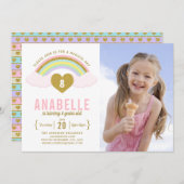 Invitation Rainbow Parties scintillant Unicorn Photo Annivers (Devant / Derrière)
