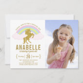 Invitation Rainbow Parties scintillant Unicorn Photo Annivers (Devant)