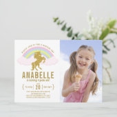 Invitation Rainbow Parties scintillant Unicorn Photo Annivers (Debout devant)