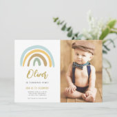 Invitation Rainbow Pastel Boho Muet Blue Boy Premier annivers (Debout devant)