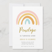 Invitation Rainbow Pastel Boho Muted Rose Girl Premier annive (Devant)