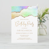 Invitation Rainbow Pastel Gold Agate Geode Toute année Annive (Debout devant)