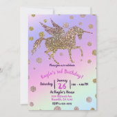 Invitation Rainbow Pastel Gold Dots Unicorn Anniversaire (Devant)