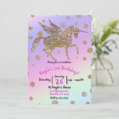 Invitation Rainbow Pastel Gold Dots Unicorn Anniversaire (Debout devant)