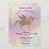 Invitation Rainbow Pastel Gold Parties scintillant Unicorn An (Devant / Derrière)