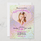Invitation Rainbow Pastel Gold Parties scintillant Unicorn Ph (Devant)