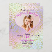 Invitation Rainbow Pastel Gold Parties scintillant Unicorn Ph (Devant / Derrière)