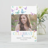 Invitation Rainbow Pastel Papillons Photo Anniversaire (Debout devant)