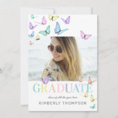 Invitation Rainbow Pastel Papillons Photo Graduation Party (Devant)