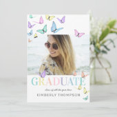 Invitation Rainbow Pastel Papillons Photo Graduation Party (Debout devant)