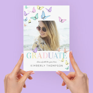 Invitation Rainbow Pastel Papillons Photo Graduation Party