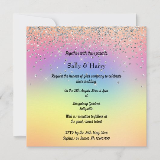 Invitation Rainbow Pastel Sparkle Diamond Mariage (Devant)
