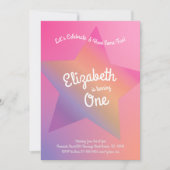 Invitation Rainbow Pastel Stars 1er anniversaire Pink (Devant)