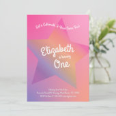 Invitation Rainbow Pastel Stars 1er anniversaire Pink (Debout devant)