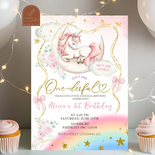 Invitation Rainbow Pastel Unicorn Magical Birthday