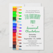 Invitation Rainbow Pencils Coloring Thème Anniversaire de enf (Devant)
