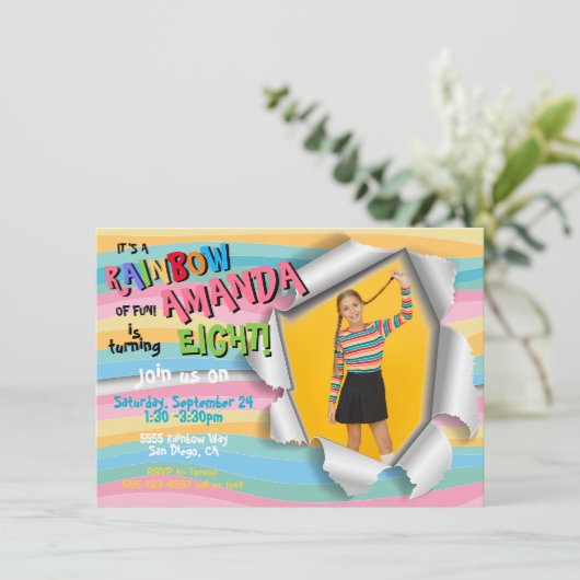 Invitation Rainbow Photo Anniversaire (Debout devant)