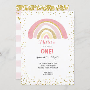 Invitation Rainbow Pink 1er Birthday