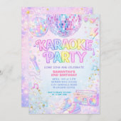 Invitation Rainbow Pink Disco Ball Karaoke Birthday  (Devant / Derrière)