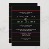 Invitation Rainbow Pinstripe Fierté sur un Mariage LGBT noir (Devant / Derrière)
