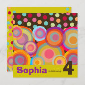 Invitation Rainbow Pop Circles Anniversaire de enfant Party I (Devant / Derrière)
