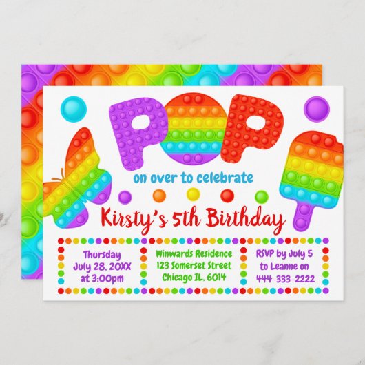 Invitation Rainbow Pop It Fidget Toy Anniversaire (Devant / Derrière)
