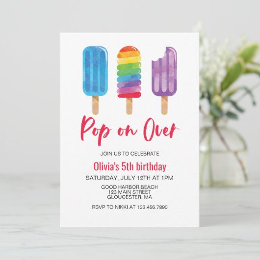 Invitation Rainbow Pop on Over Birday (Debout devant)