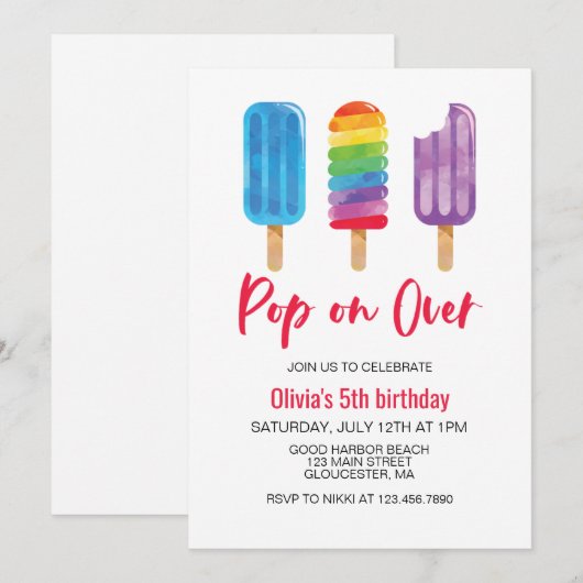 Invitation Rainbow Pop on Over Birday (Devant / Derrière)