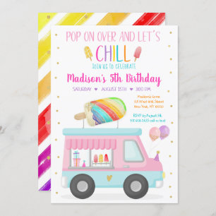 Invitation Rainbow Popsicle Ice Cream Camion Anniversaire