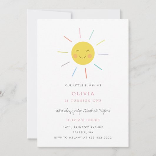 Invitation Rainbow Rays Le soleil de la fête de l'enfant (Devant)