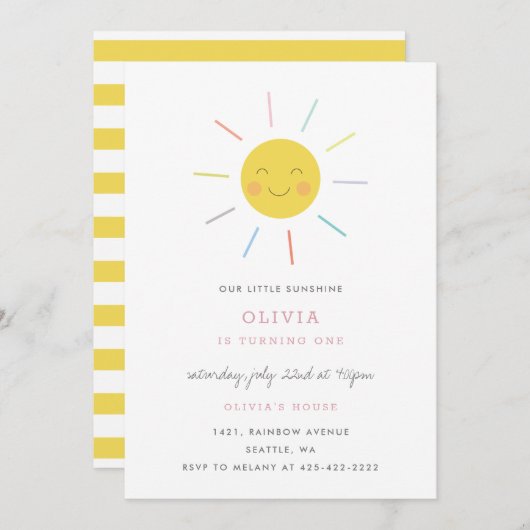 Invitation Rainbow Rays Le soleil de la fête de l'enfant (Devant / Derrière)