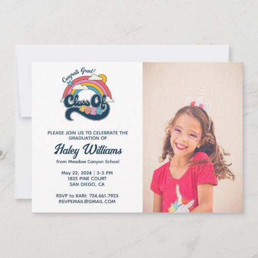 Invitation Rainbow Retro Class of 2024 Graduation 2 Photo (Devant)