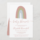 Invitation Rainbow script calligraphie baby shower neutre (Devant / Derrière)