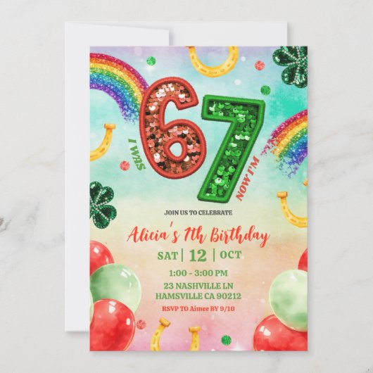 Invitation Rainbow Sequin Glitter 67 St Patrick Birthday (Devant)