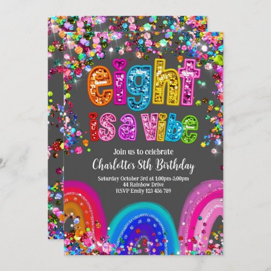 Invitation Rainbow Sequin Parties scintillant 8 est une invit (Devant / Derrière)