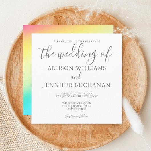 Invitation Rainbow Simple Chic Typographie LGBTQ Gay Mariage
