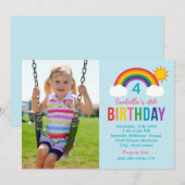 Invitation Rainbow Sky Blue Photo Girls Anniversaire (Devant / Derrière)