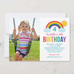 Invitation Rainbow Sky White Photo Girls Anniversaire Party